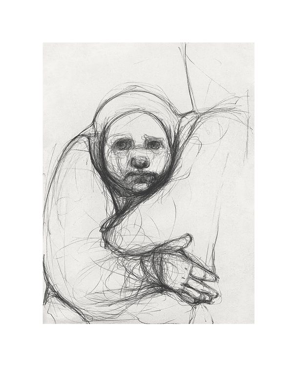 "125. Налякане пташеня, 2022 / Scared baby bird, 2022 папір, вугілля / paper, charcoal 60 x 42 см."